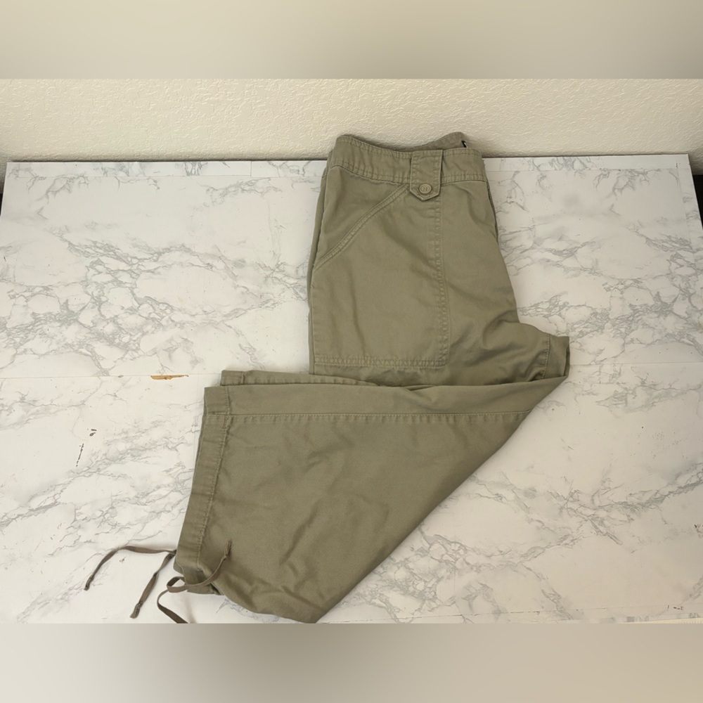 Caribbean Joe Womans 12P Petite Pants Capris Cropped Leg Drawstring Tan